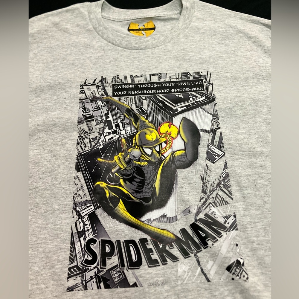 Gray Neighborhood Spiderman & Wu-Tang Collab Protect Ya Neck Lyrics Comic Tee